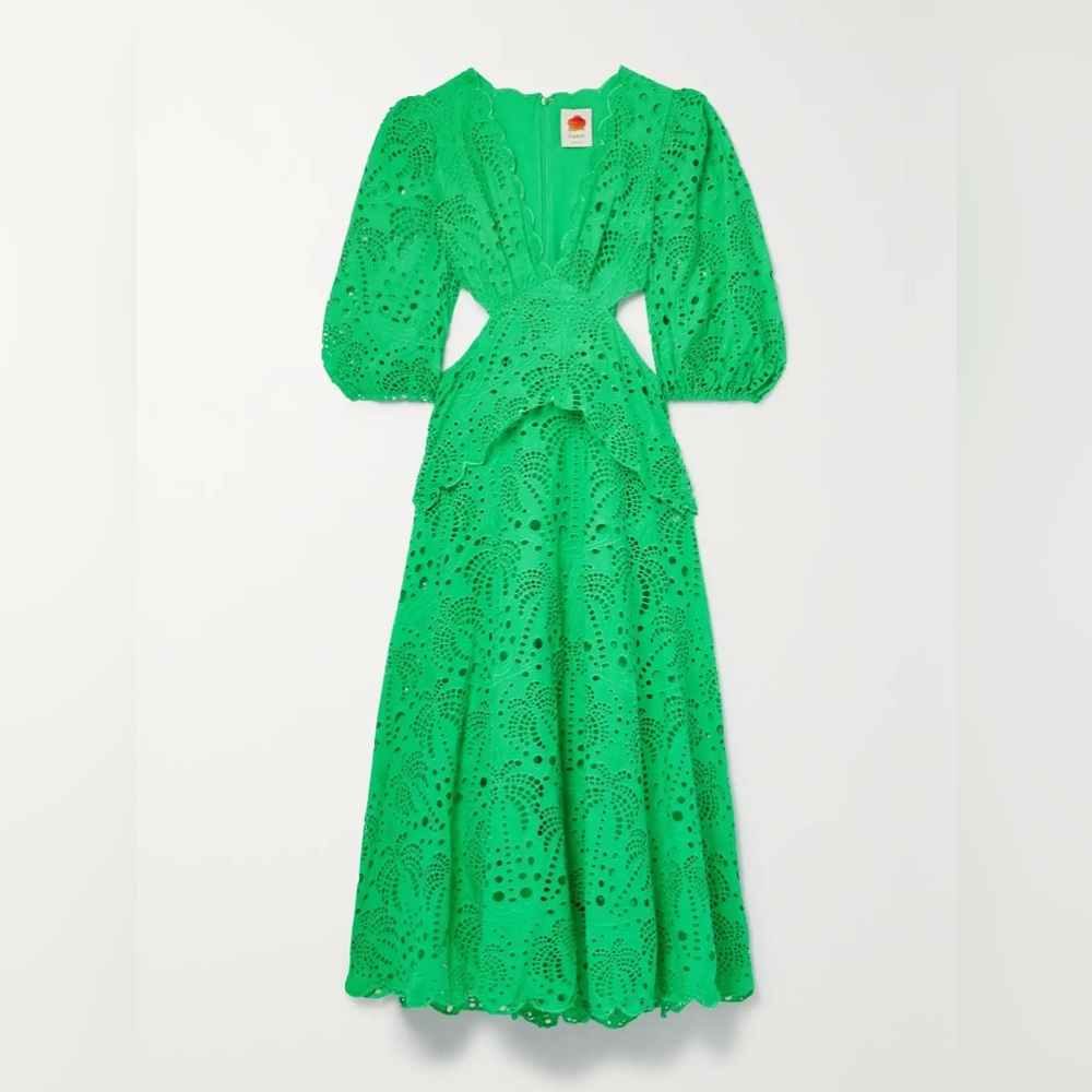 ISO FARM RIO Cutout broderie anglaise cotton-poplin midi dress